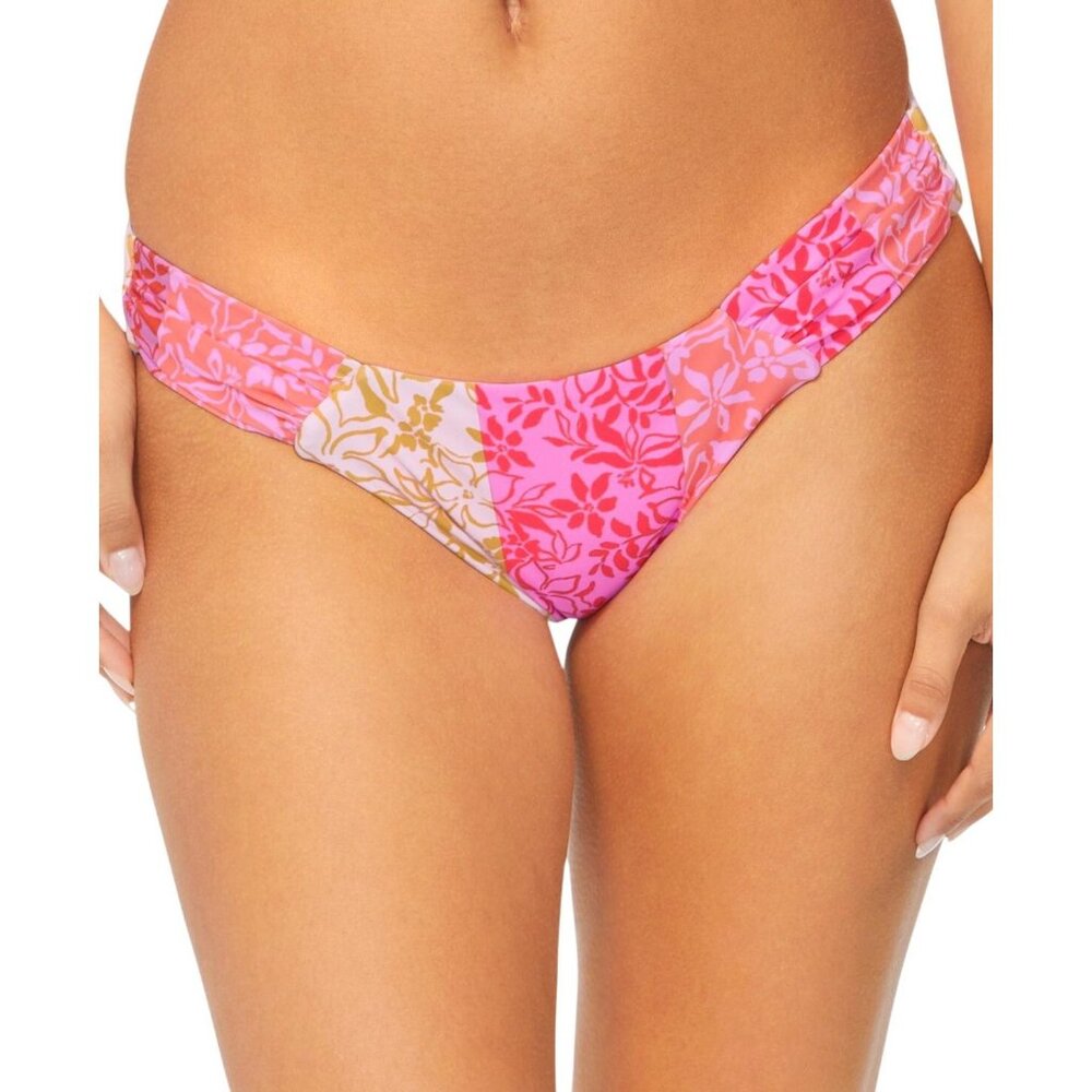 NWT Raisins Juniors Sunday Ruched-Side Bikini Bottoms P711136 Pink Multi S